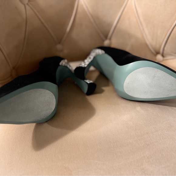 Betsey Johnson BRAND NEW Corie Black Satin Pumps with Rhinestone-Encrusted Heels - Picture 4 of 7